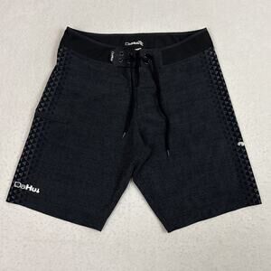 Da Hui Board Shorts Men’s 30 Black Gray Geometric Surf Swim Trunks Stretch